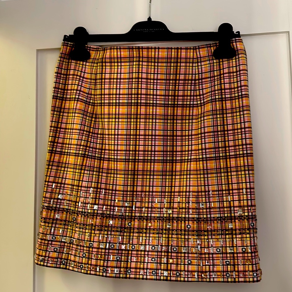 Carolina Herrera Embroidered plaid skirt